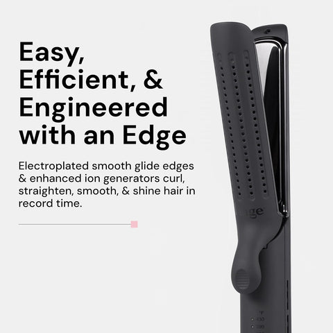 L'ANGE HAIR Le Duo Edge 360° Airflow Titanium Styler Blush | 2-in-1 Flat Iron Straightener & Curling Iron | 1” Wide Titanium Plates with Rounded Corners & Softly Beveled Edges (Black)