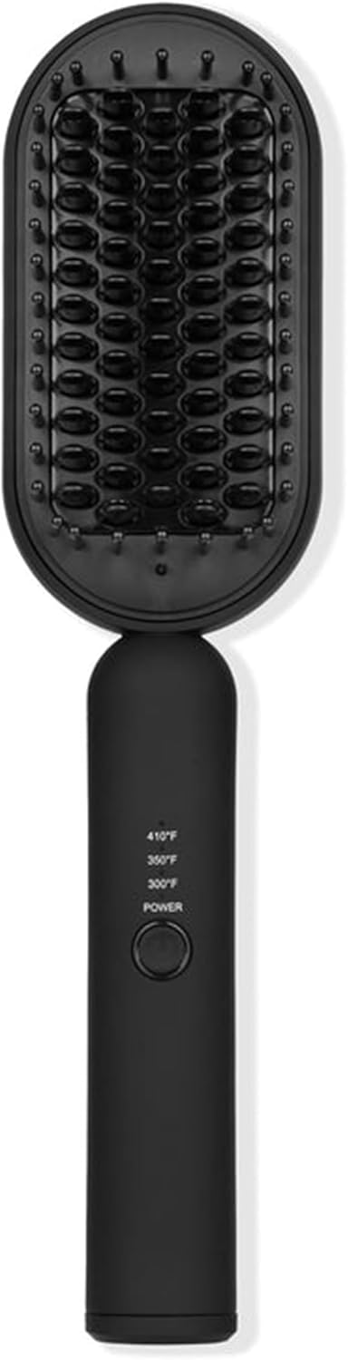 L'ANGE HAIR Mane Pass Straightening Hot Brush | Hair Straightening Brush with Ceramic Bristles & Negative Ion Technology | Adjustable Temp | Auto Shut-Off & Dual Voltage | (Black)