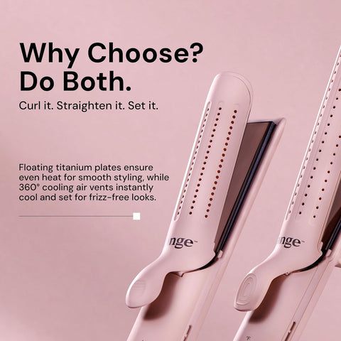 L'ANGE HAIR Le Duo Grande 360° Airflow 2 in 1 Straightener and Curler | 1 Inch Curling Wand & Titanium Flat Iron with 5.3" Plates | Hair Straightener & Curler for Long Hair (Blush)