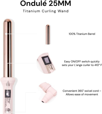 L'ANGE HAIR Ondulé 25MM Titanium Curling Wand | Professional Hot Tools Curling Iron 1 Inch | Salon Hair Styling Wands for Beach Waves | Best Hair Curler Wand for Frizz-Free, Lasting Curls