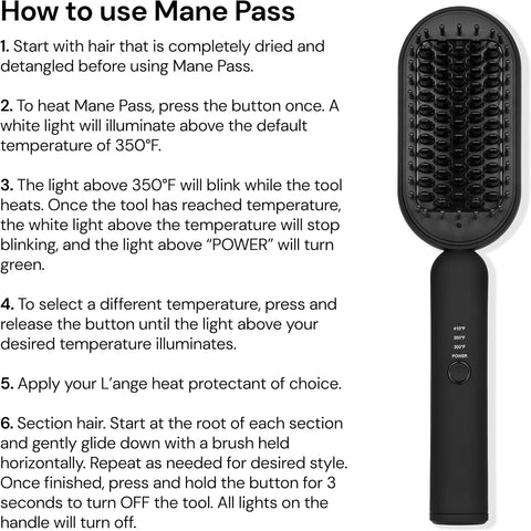 L'ANGE HAIR Mane Pass Straightening Hot Brush | Hair Straightening Brush with Ceramic Bristles & Negative Ion Technology | Adjustable Temp | Auto Shut-Off & Dual Voltage | (Black)