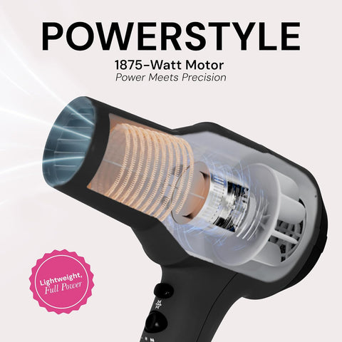 L'ANGE HAIR PowerStyle Turbo Ionic Hair Dryer | 1875 Watt Professional Blow Dryer with Diffuser & Concentrator | Multiple Heat & Speed Settings for Fast Drying | Salon-Grade Styling Tools, Black