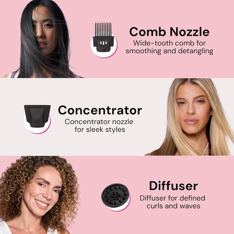 L'ANGE HAIR PowerStyle Turbo Ionic Hair Dryer | 1875 Watt Professional Blow Dryer with Diffuser & Concentrator | Multiple Heat & Speed Settings for Fast Drying | Salon-Grade Styling Tools, Black