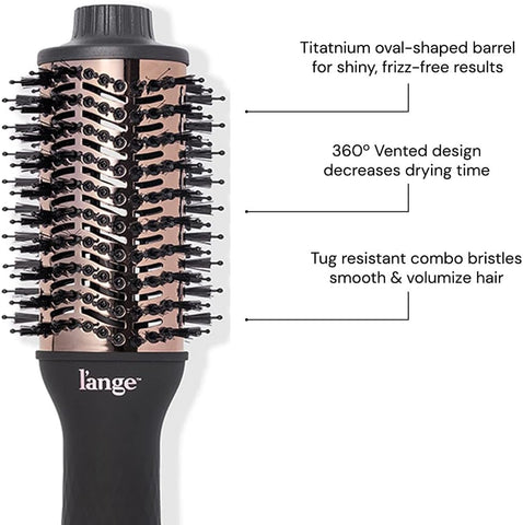 L'ANGE HAIR Le Volume 2-in-1 Titanium Blow Dryer Brush | Frizz Control Blowout Hair Dryer Brush For Drying And Straightening | Volumizing Hot Air Styler For All Hairstyles | Oval Barrel | Black - 60mm