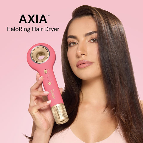 L’ANGE HAIR Axia HaloRing Ionic Hair Dryer | High Speed Professional Blow Dryer for Smooth, Frizz-Free Styles | Lightweight Brushless Motor with Concentrator & Wall Mount | 4 Heat Settings | Rose Gold