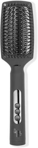 L'ANGE HAIR Le Vite Curve Ceramic Straightening Brush | Heated Straightener Flat Iron for Smooth, Anti Frizz Hair | for All Hair Lengths | Hot Styling Brush for Effortless Straightening (Black)