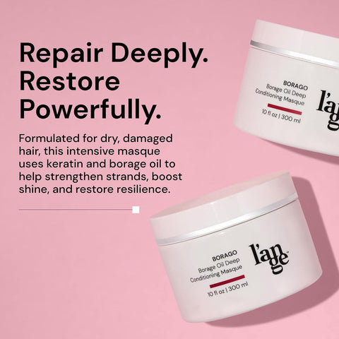 L'ANGE HAIR Borago Deep Conditioning Hair Mask for Damaged Hair | Moisturizing Deep Conditioner Mask | Borage Oil & Keratin Hair Treatment | Soft, Shiny & Frizz-Free | Sulfate & Paraben Free | 10 oz
