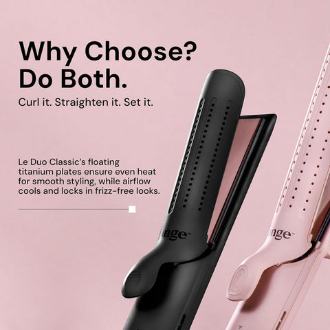 L'ANGE HAIR Le Duo Standard 360° Airflow 2 in 1 Straightener and Curler | 1 Inch Curling Wand & Titanium Flat Iron with 3.5" Plates | Hair Straightener & Curler for Short to Medium Hair (Black)