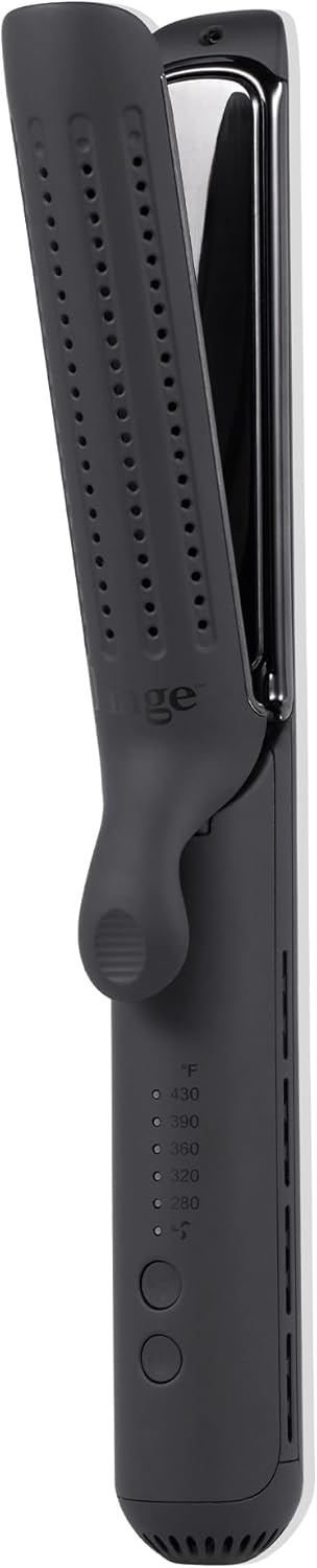 L'ANGE HAIR Le Duo Edge 360° Airflow Titanium Styler Blush | 2-in-1 Flat Iron Straightener & Curling Iron | 1” Wide Titanium Plates with Rounded Corners & Softly Beveled Edges (Black)