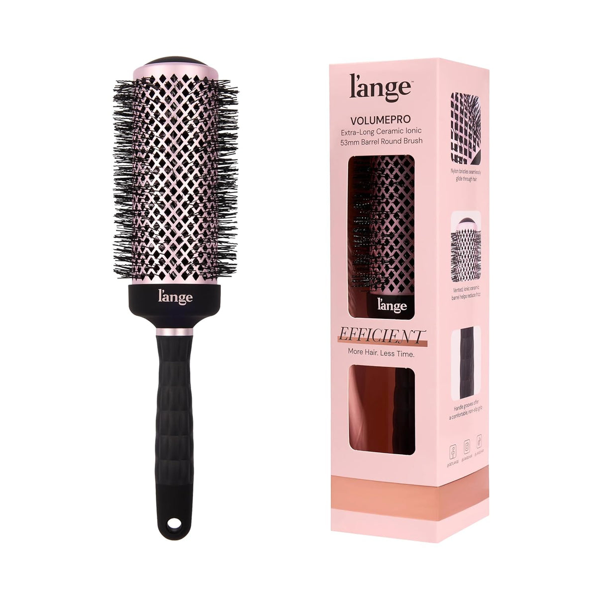 L'ANGE HAIR VolumePro Extra-Long Ceramic Ionic Round Brush, Black | For Blow Drying, Curling & Styling | Adds Volume, Reduces Frizz & Boosts Shine | Ideal for Extra-Long Hair (53mm)