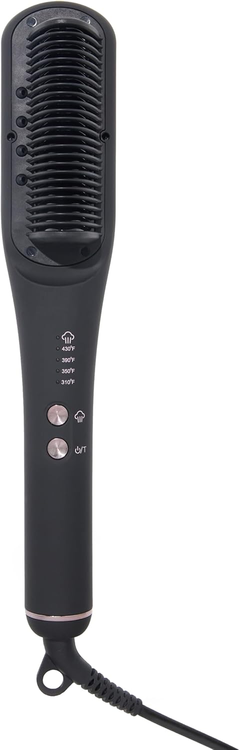 L'ANGE HAIR SteamSmooth Steam Smoothing Comb | Coconut Oil–Infused Steam Brush for Sleek, Shiny Results | Negative Ion Frizz Control | Hydrates & Straightens Hair | (Black)